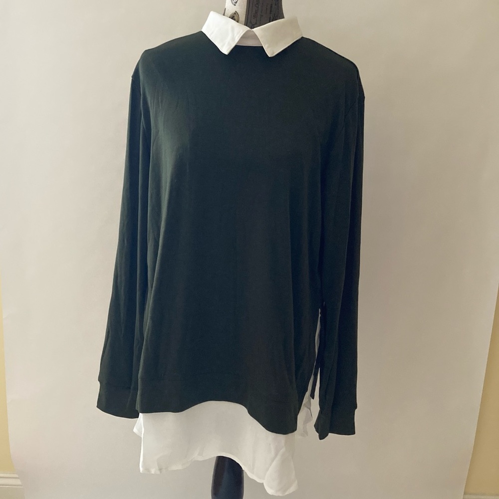 Dark green jersey with built in white blouse XXL